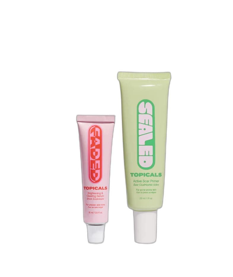 Post-Acne Kit - Mini Faded Serum for Dark Spots (0.5 Fl Oz) and Sealed Active Scar Filling Primer Retinol and Salicylic Acid for Acne Prone Skin (1 Fl Oz)