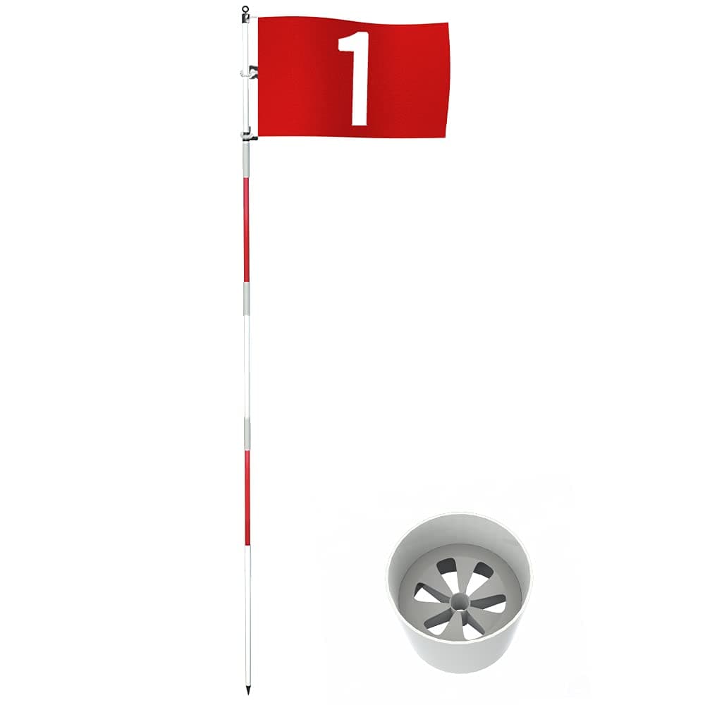 Thiodoon Golf Flagstick 6Ft Flag And Cup For Yard Pro Detachable Hole Driving Range Backyard Upgrade Anti-Rust Glass Fiber 5-Section Design With Connectors