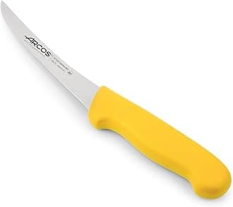 Arcos Boning Knife 5 Inch Nitrum Stainless Steel and 140 mm blade. Professional Butcher Knife to Slice Bones from Meat. Ergonomic Polypropylene Handle. Series 2900. Color Yellow.