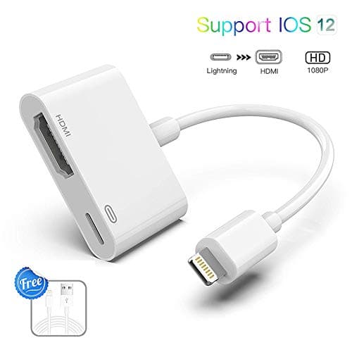 Lighting to HDMI Adapter Lighting Digital AV Adapter 1080P with Lighting Charging Port for Select iPhone iPad and iPod Models and HDTV Monitor Projector,No APP Needed