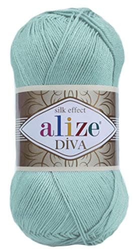 Alize Diva Silk Effect 100% Microfiber Acrylic Yarn 1 Ball skeins 100gr 383yds Color (463 - Light Aqua)