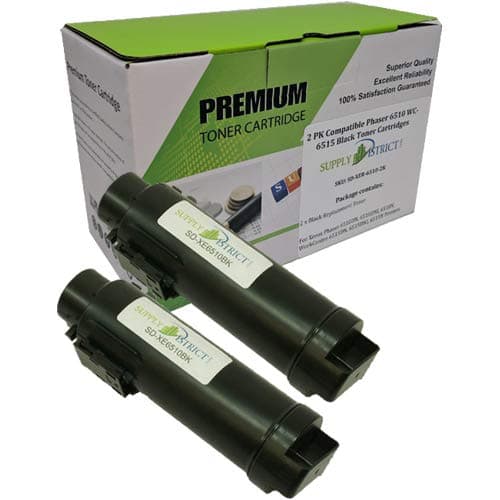 SupplyDistrict - 2 Pack Compatible 106R03480 Black Toner for Xerox Phaser 6510 WC-6515