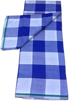 Silk IconMens Bhagalpuri 3inch Blue & White Big Chekered Dull silk Lungis With Free Size Multicoloured Night Wear Dhoti, Mundu