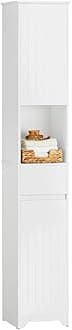 Haotian Bathroom Storage Cabinet, Bathroom Organizers and Storage, Slim Tall Freestanding Storing Unit with Shelves, Narrow Floor Standing Cupboard, White BZR109-W