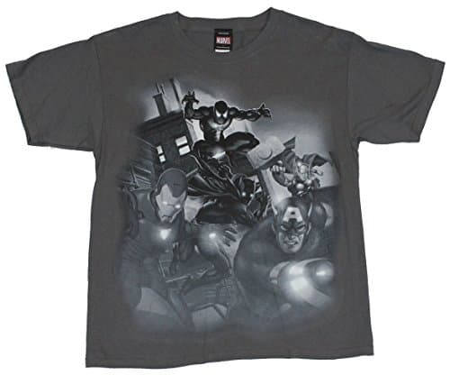 Marvel Comics Mens T-Shirt - Grayscale Spidery Black Panther Thor Alley Attack (X-Small) Gray