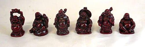 5cm Set of 6 Red Resin Laughing Buddhas