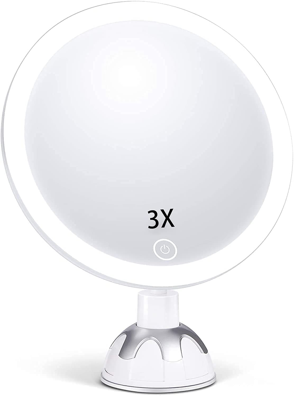 Alexsix 3X Magnifying Makeup Mirror with Lights 3 Color Lighting 6 Inch Makeup Mirrors with Suction Cups and Magnification for Bathroom Dual Power Supply Adjustable Lighting 360 Degree Rotation