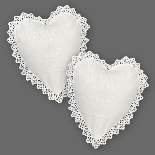 MODERN HEIRLOOM Embroidered and LACE 2-PC Pillow Decorative Pillow Set, 12 inches, Dear Hearts White 12" 2 Count
