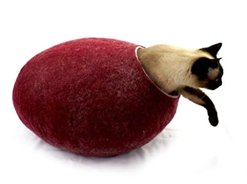 Kivikis Cat Bed, House, Cave, Nap Cocoon, Igloo, 100% Handmade from Sheep Wool (XL 17-26 pounds cat, Dark Gray) (L for 6-8 kg,12-18 pounds cat, Burgundy Dark)