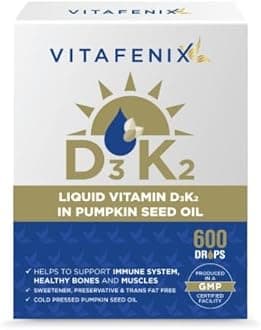 Vitamin D3 1000iu + K2 Mk7 11,25ug - Vitamin D3K2 Drops with Pumpkin Seed Oil (Cold Pressed) for Bladder, Prostate - 30 ml 600 Drops High Strength Vegan Formula