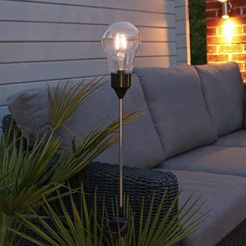 Solar Powered Festoon Bulb Filament Effect LED Stake Light - Outdoor - Warm White LED - 93cm by Festive Lights