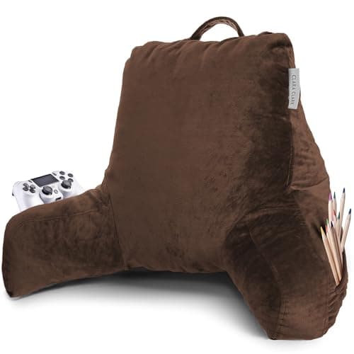 Reading Pillow with Shredded Memory Foam for Sitting Up in Bed and Couch, Back and Arms Adjustable Support Adults & Teens Backrest Pillows for Reading, with Washable Cover Chocolate Brown