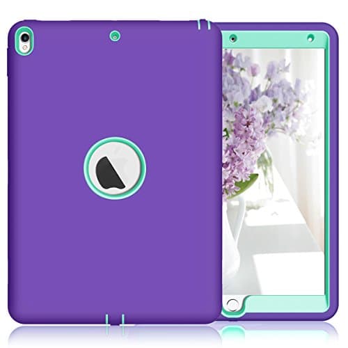 iPad Pro 10.5 Case, ZHK Heavy Duty Shockproof Rugged High Impact Resistant Hybrid Hard PC Full Protective Cover with Portable Tablet Stand for iPad Pro 10.5 inch 2017 - Purple Mint Green
