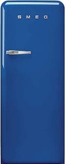 FAB28 50's Retro Style Top Freezer Refrigerator with 9.93 Cu Total Capacity, Multiflow Cooling System, Adjustable Glass Shelves 24-Inches, Blue Right Hand Hinge Made In Italy