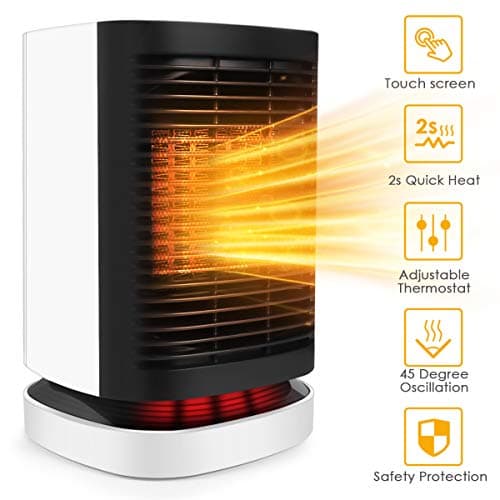 Space Heater, Small Ceramic Portable Personal Quick Heat-up Oscillating Table Fan with Overheat & Tip-Over Protection for Home Indoor and Office Desktop, Electric Heater