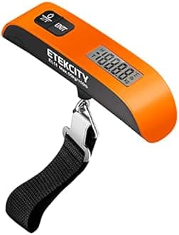 Etekcity Luggage Scale, Travel Essentials, Digital Weight Scales for Travel Accessories, Portable Handheld Scale with Temperature Sensor, Rubber Paint, 110 Pounds, Battery Included,Orange