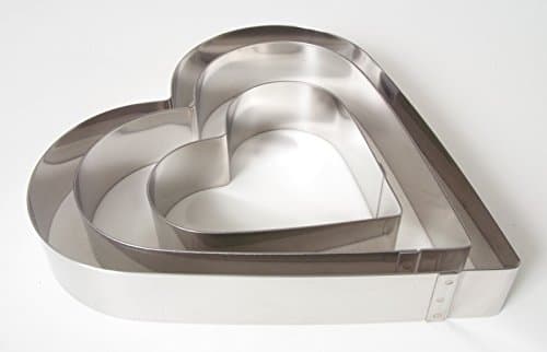 Professional Heart Cake Ring Set 12, 20, 24 cm, Height 4 cm, Stainless Steel