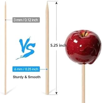 HANSGO Wooden Candy Apple Skewer Sticks, 100 PCS 5.25 x 0.25 inch Birch Wooden Cotton Candy Stick Rock Candy Stick Skewer Semi Pointed Lollipop Sticks