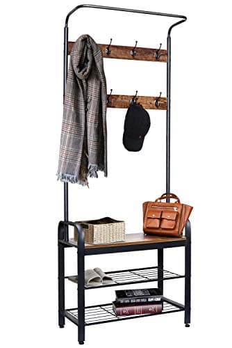 ZNCMRR Entryway Hall Tree with Shoe Bench, Rustic Coat Rack Industrial Entryway Furniture Organizer with 8 Double Hooks and Storage Shelf for Hallway, Bedroom, Living Room, Easy Assembly