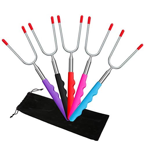 HUGALLUR Marshmallow Roasting Sticks, Smores Sticks for Campfire, 34" Telescoping Extendable Hot Dog Smores Forks (Set of 5