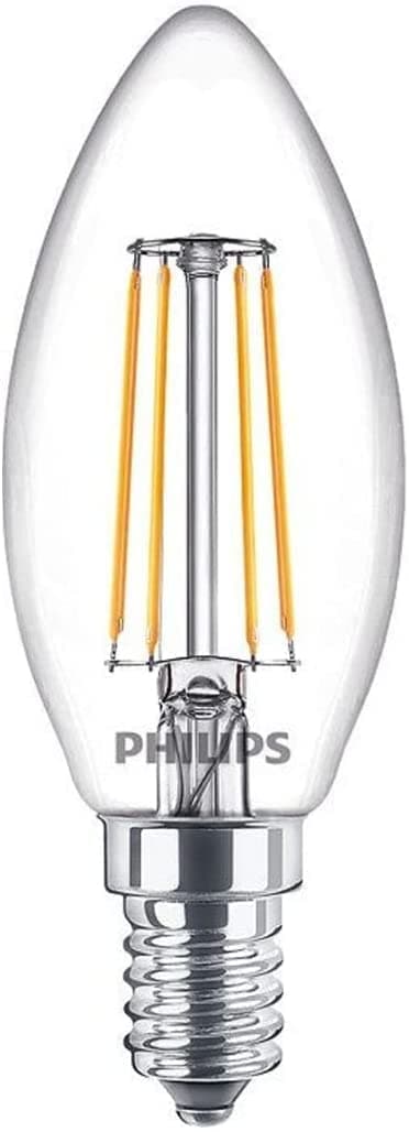Philips LED Classic Candle Filament Warm White Light Bulb, Glass, Clear, E14, 2 W [Energy Class A++]