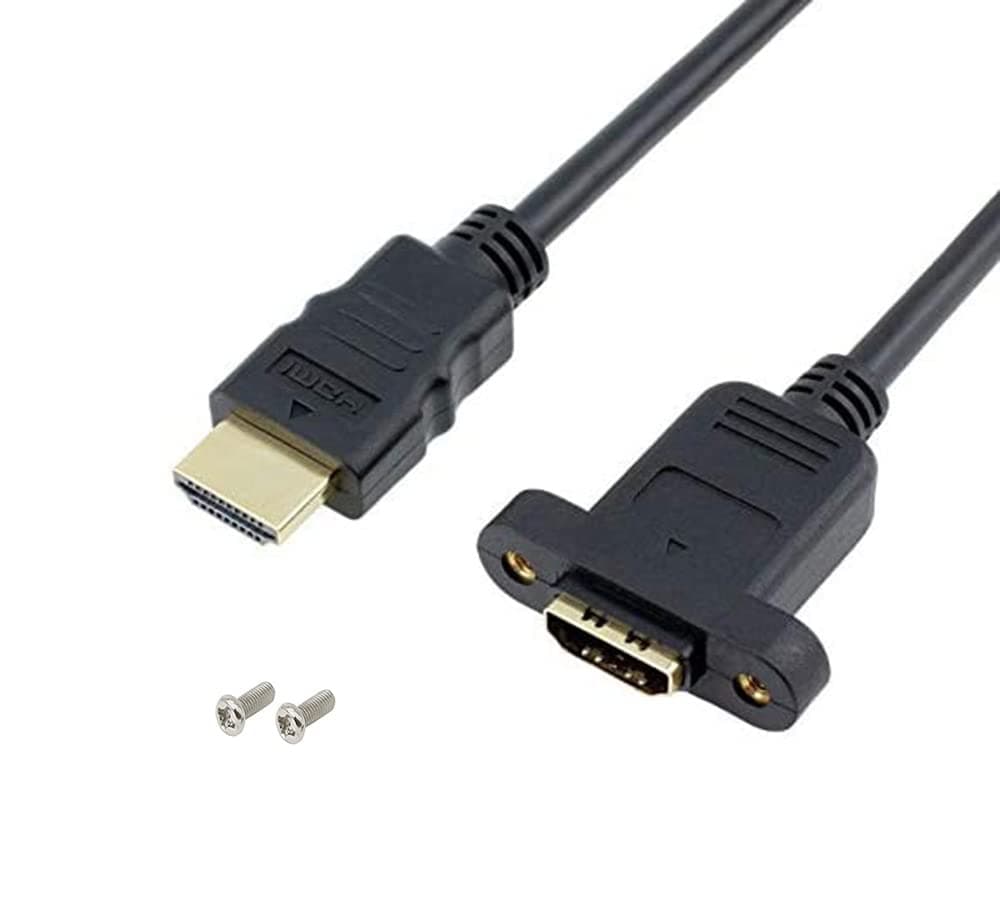 Qaoquda Panel Mount HDMI Extension Cable High Speed HDMI Male to Female Extension Cable with Screw Nut Support 4K Resolution for Blu Ray Player, 3D TV, Roku, Xbox360,Black (1 FT/30 cm)