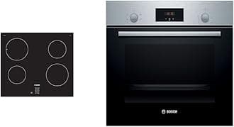 Bosch Home & Kitchen Appliances Bosch Serie 2 PUG61RAA5B Induction hob, 60 cm, Black & Serie 2 HHF113BR0B Stainless Steel Single Electric Oven with A Energy Efficiency, 66 Litre Capacity [Energy Class A]