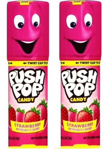 Push Pop Lollipop Candy Sweet, Squishy Gummy Cones That Are Just as Fun Twist the Cap to Open and Puch For Delicious Fun 2 X 14 grams (Strawberry 2 x 14 grams)