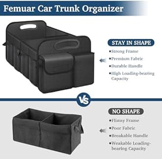 Femuar Organizador de maletero de coche, organizador de almacenamiento de coche con gran capacidad impermeable plegable para coche Suv/Jeep/Sedán (negro, estándar)