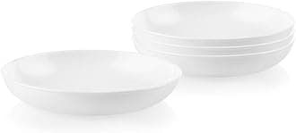 4-Pc Versa Bowls for Pasta, Salad and More, Service for 4, Durable and Eco-Friendly 30-Oz, Compact Stack Bowl Set, Microwave and Dishwasher Safe, White