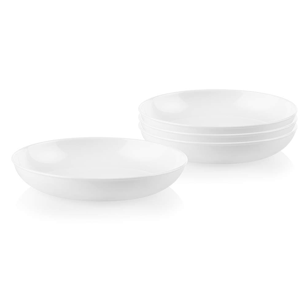 4-Pc Versa Bowls for Pasta Salad and More, Service for 4, Durable and Eco-Friendly 30-Oz, Compact Stack Bowl Set, Microwave and Dishwasher Safe, White