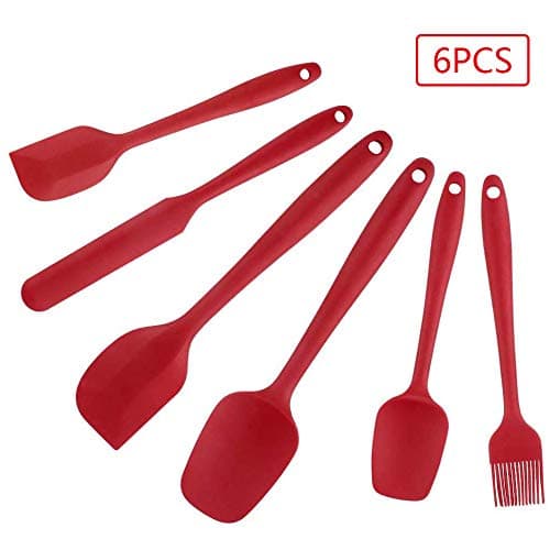 OneCut Silicone Spatula Set,6 Piece Spatulas for Nonstick Cookware,High Heat Resistant One Piece Seamless Design Kitchen Utensils Spatula Set for Baking,Cooking and Mixing(Red)