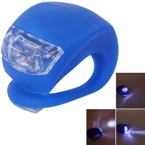 Bicycle Waterproof Silicone Light Flashing Light Lamp Head Rear Light Flashlight with Double LED (2-led) (Blue Silicone, White LED)
