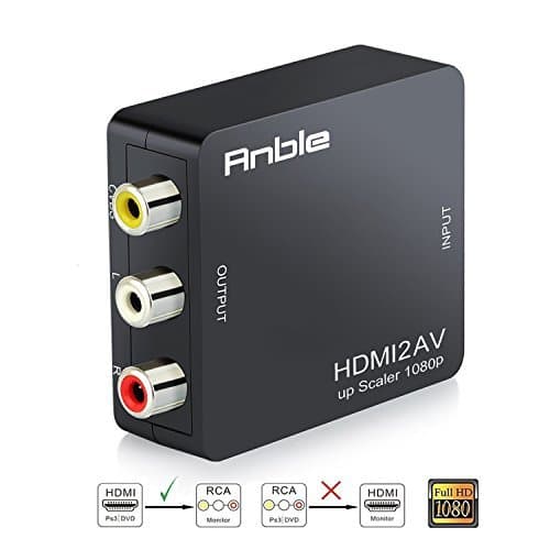 Anble HDMI to RCA Composite AV Video Audio Converter, Support 1080P with USB Charge Cable for TV/PC/PS3/Blue-Ray DVD, Black