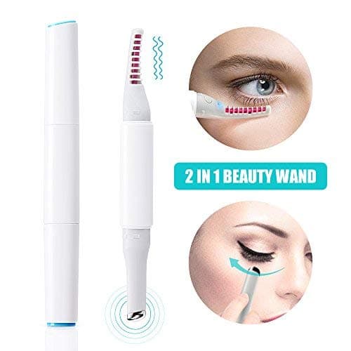 Electric Heated Eyelash Curler,UIOT 2-IN-1 Mini Lash Curler Brush with Eye Massager Wand Comb Long Lasting Curled Lashes Curling Tool Makeup Eye Lashes Brush
