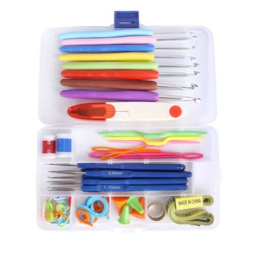 Professional Crochet Hooks Kits Projects Crafts Clothes Novelty Sets of 16Pcs Multi Colour Soft Grip Handle Aluminum Knitting Needles Tools
