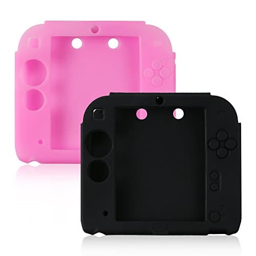 2DS Silicone Case, 2 Sets of Soft Silicone Protective Skin Cases Cover for Nintendo 2DS Video Game Controller Protector Case(Black and Pink)