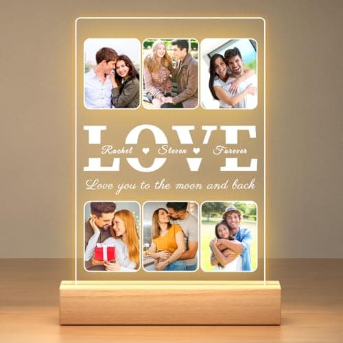 Personalized Picture Frame with Photo, Custom Photo Frame with Night Light, Custom Picture Frames, Customized Anniversary Valentines Day Gifts for Her Him Women Men Girlfriend Boyfriend Couples