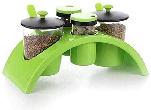 KRISHANG INTERNATIONAL Seasoning Storage Box Clear Spice Rack 4 Box with Spoons Container Jar for Spice Salt Sugar Cruet