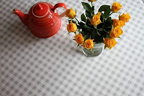 WJDhome Check, Premium, Embossed, Wipe Clean Tablecloth Silver, 140cm x 200cm (55x79in)