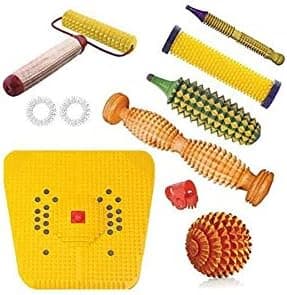 ACi Accupressure Wooden Foot Roller Acupressure Magnetic Stress Mat Combo Kit
