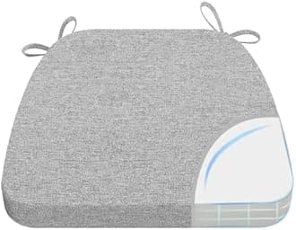AAAAAcessories D-Shaped Chair Cushions, 2" Thick Dining Chair Pads with Ties and Removable, Machine-Washable Cover, 17" x 16", Light Gray