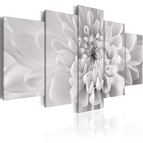 5 Piece Chrysanthemum Wall Art on Canvas Grey Flower Artwork Background Modern Home Decor Print Stretched and Framed