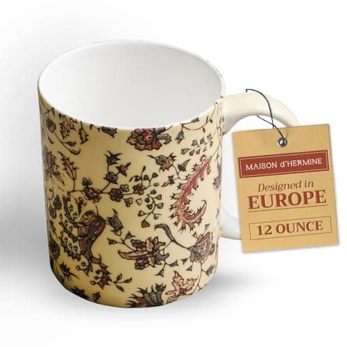 Maison d' Hermine Lakshmi Fine Bone China Coffee Mug with Handles for Hot Beverages - Coffee Cappuccino Latte| Cocoa Tea Perfect for Home Gifts (Arum, 12 Ounce)