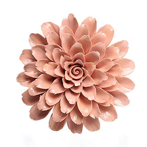 ALYCASO Peony Ceramic Flower Wall Décor Artificial 3D Flower Wall Art for Living Room Home Hallway Bedroom Kitchen Farmhouse Bathroom Dining Room, Orange, 5.90 inch