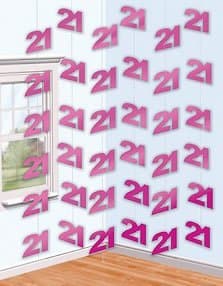 amscan International Pink Shimmer Hanging String Decorations 21St, Pack of 6