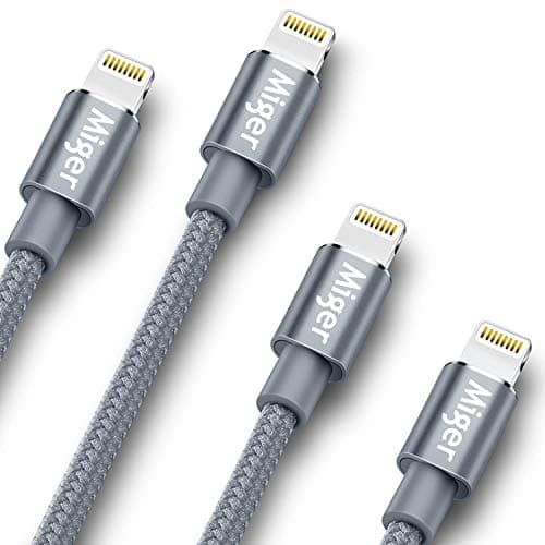 4Pack Miger Nylon Braided USB A to Lightning Compatible Cable, MFi Certified for iPhone Xs Max/XS/XR/X/8/8 Plus/7/7 Plus/6s/6s Plus /6 Plus/6/SE/5s/5c/5, iPad Mini, iPad Pro Air 2
