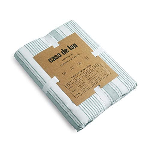 Dobby Stripe Tablecloth. 100% Cotton Ring Spun Mitered Stitched Cotton Tablecloth in Size (60x84 inches). Rectangle/Oblong. Color : Olive-Green