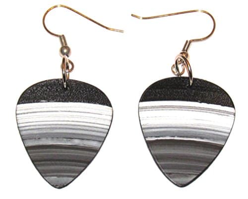 Vinyl Record - Guitar Pick Earrings - (Black & White)