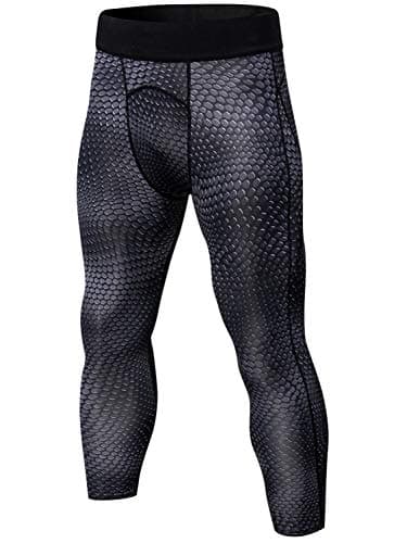 Queerier Men's Compression 3/4 Pants Baselayer Tights for Gym,Basketball and Cycling 3 Pack
